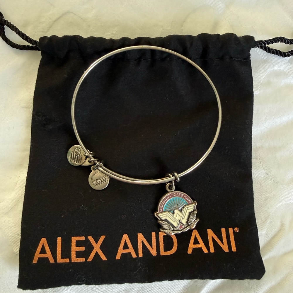 Alex and Ani Silver Bracelet with Wonder Woman Charm
